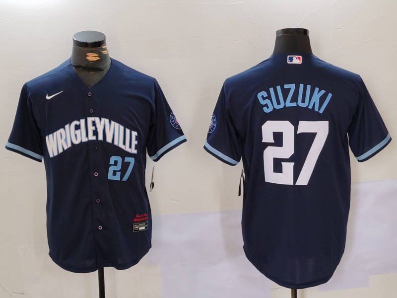 Men Chicago Cubs #27 Suzuki Blue City Edition 2024 Nike MLB Jersey style 1->los angeles dodgers->MLB Jersey